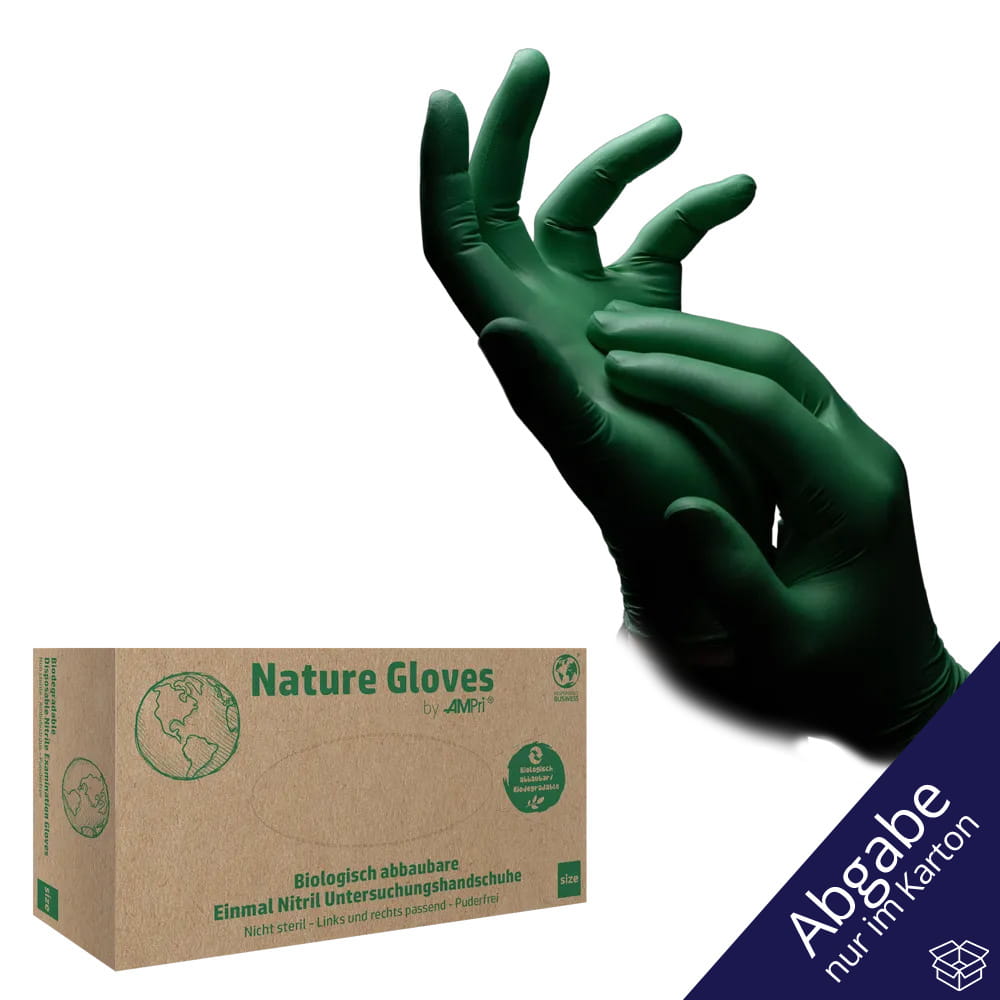 Nitrilhandschuhe, grün, Größe S, puderfrei, Nature Gloves by Med-Comfort