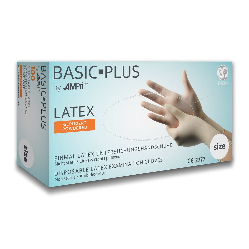 Latexhandschuhe, weiß, Größe L, gepudert, Basic-Plus