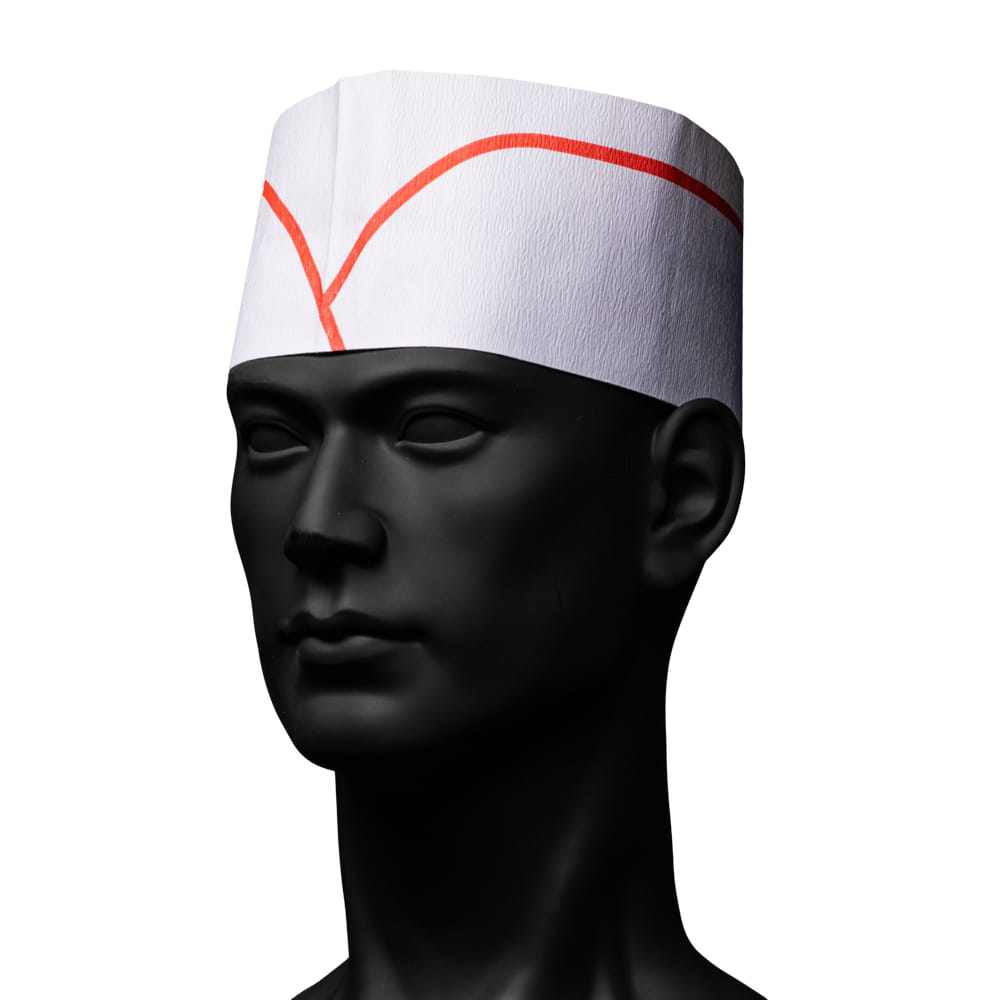 Papierschiffchen mit Papierkrone, Farbe weiß mit rotem Streifen