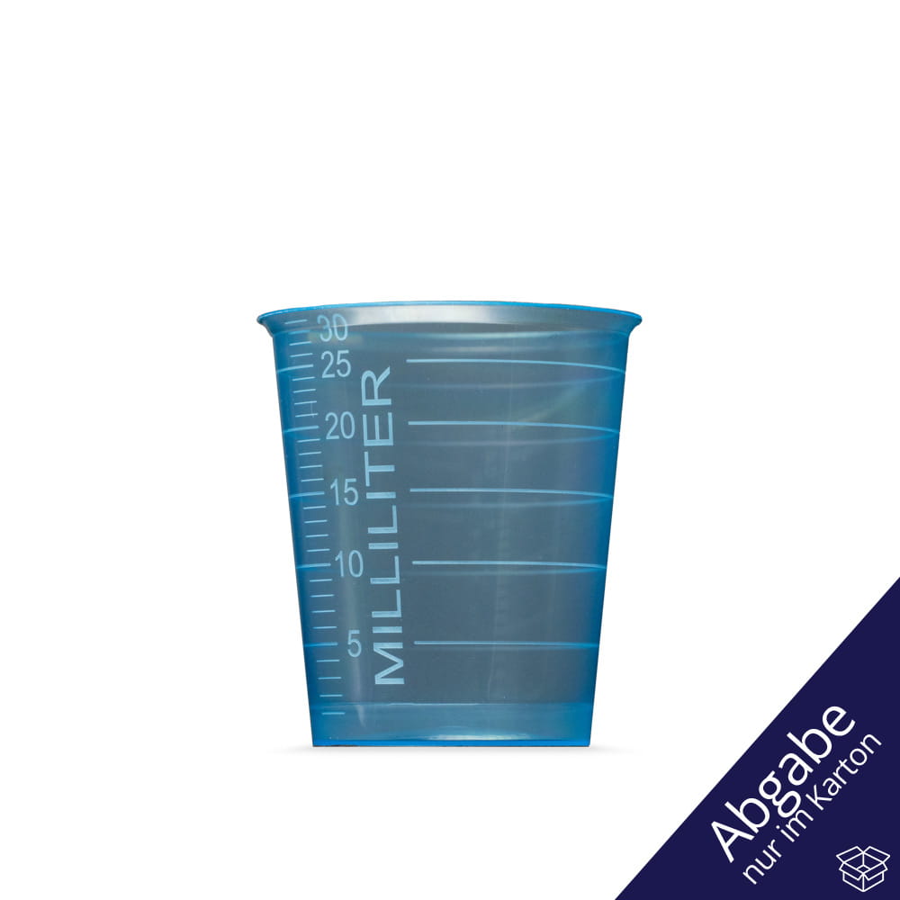 PP Medizinbecher, Farbe blau, 30 ml, graduiert
