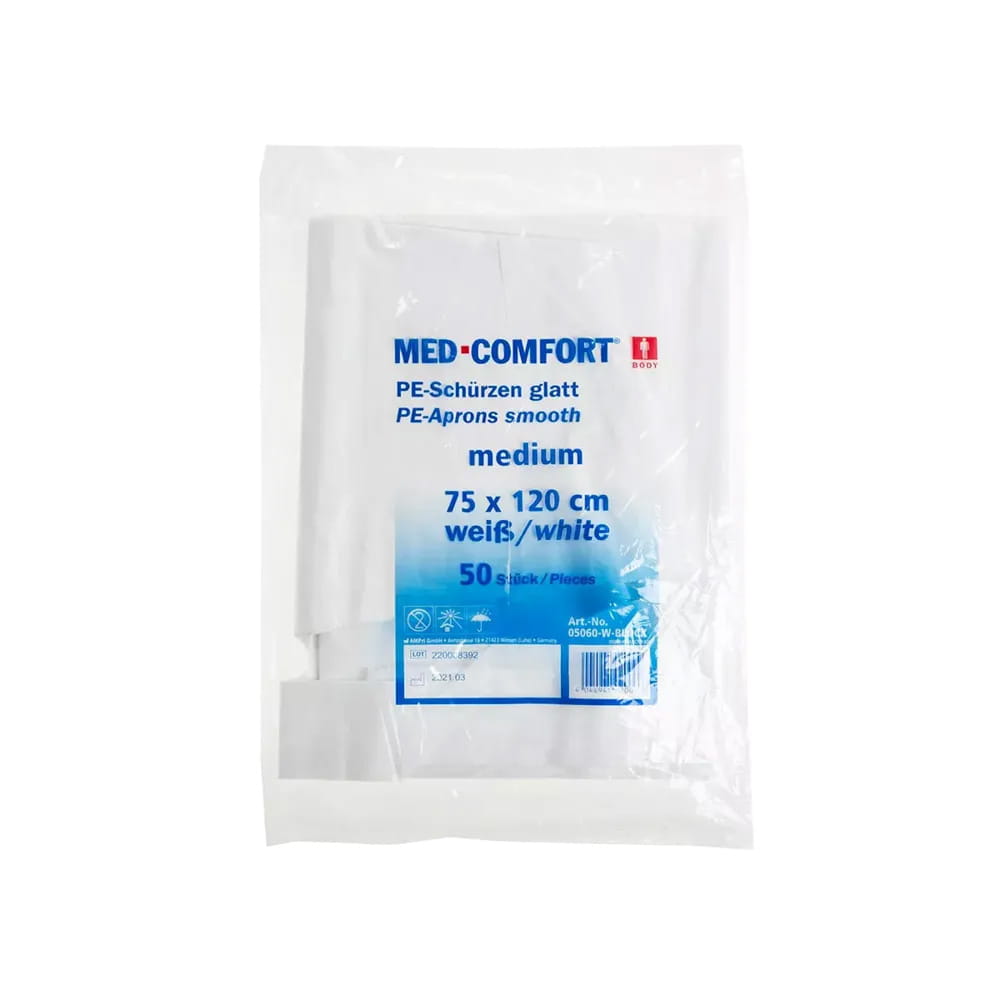 Einwegschürzen geblockt, weiß, glatte Oberfläche, 120 x 75 cm, Polyethylen, Med-Comfort
