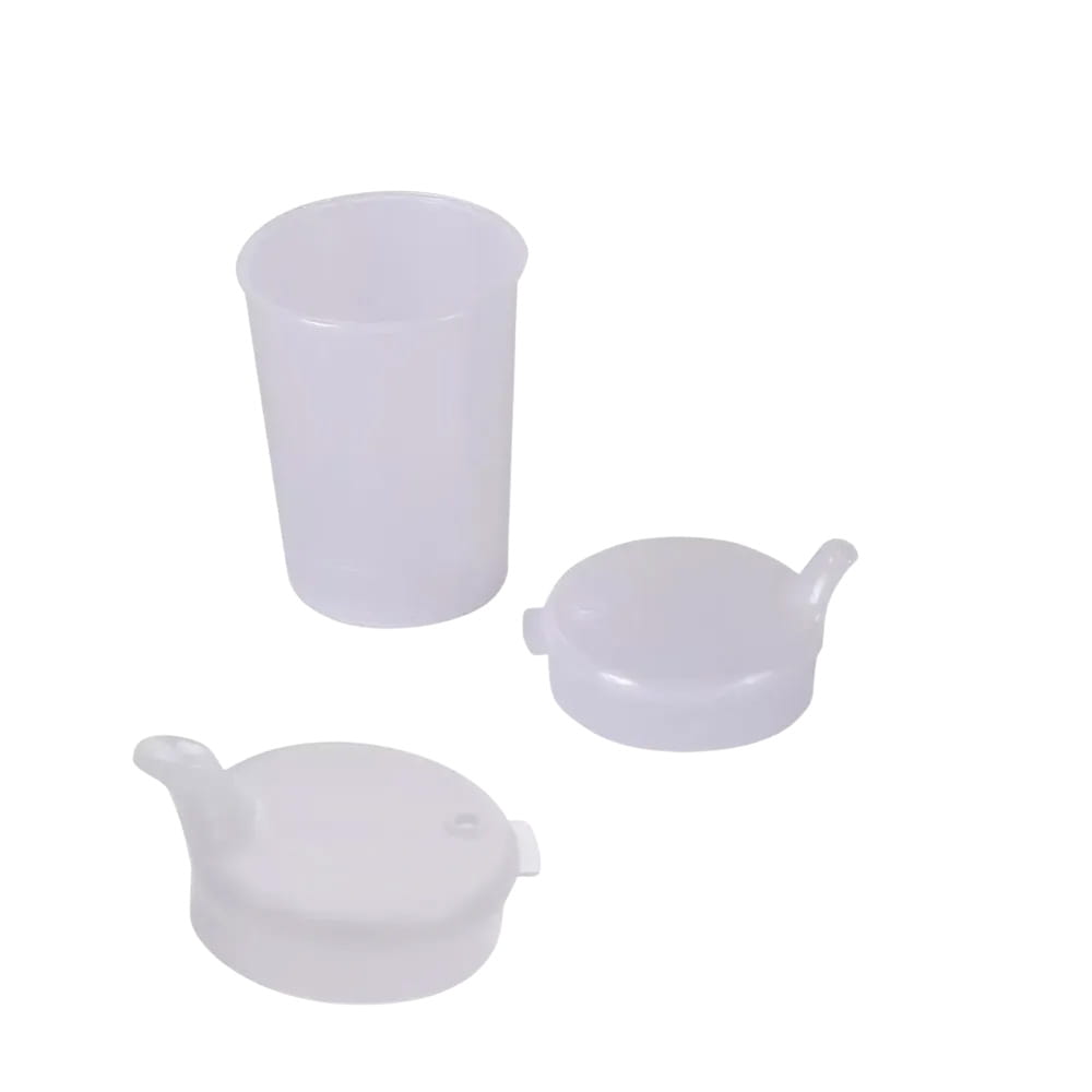 PP Schnabelbecher Oberteil und Unterteil SET, transparent, milchig, 50x 250 ml Unterteil, 25x 4x4 Oberteil, 25x 12x10 Oberteil