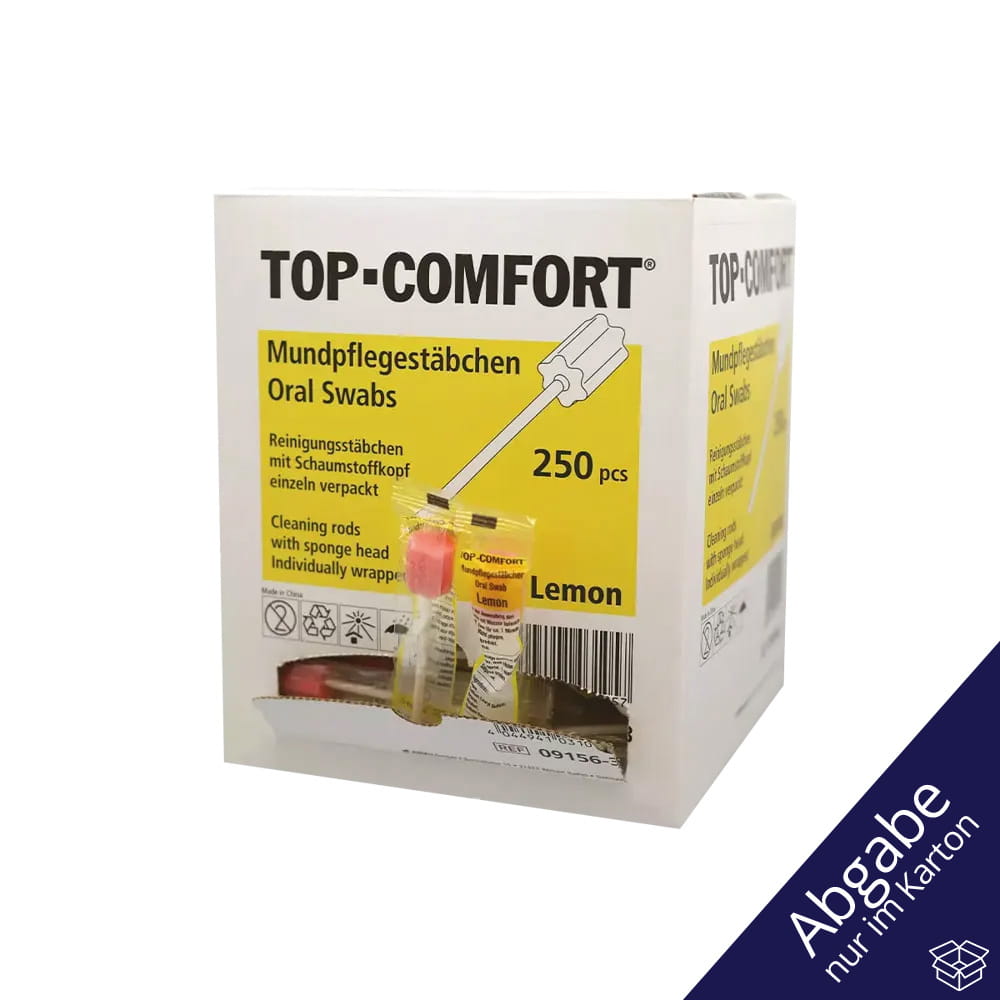 PP Mundpflegestäbchen mit PU Schwamm, 100 mm, Geschmack Lemon, Kopf rosa, Top-Comfort