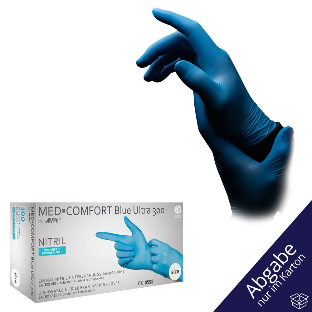 Starker und langer Nitrilhandschuh, blau, Größe S, puderfrei, Med-Comfort blue Ultra 300