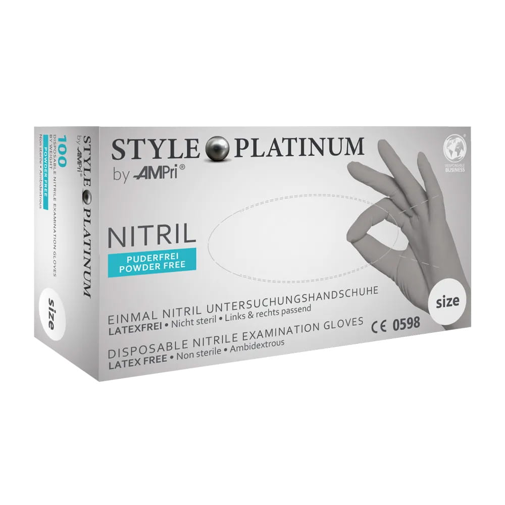 Nitrilhandschuhe, silbergrau, platinum, Größe M, puderfrei, Style PLATINUM by Med-Comfort