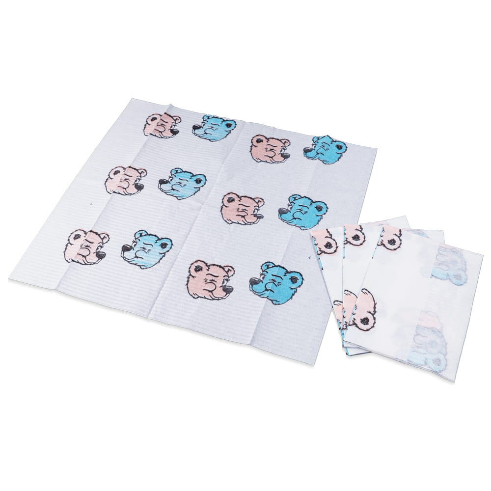 Dental Kinder Patientenservietten Einweg, 33 x 35 cm, weiß mit Bärchenaufdruck, Med-Comfort