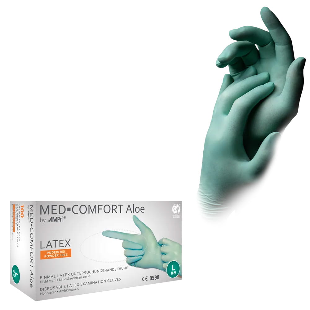 Latexhandschuhe, mintgrün, grün, Größe L, puderfrei, Med-Comfort Aloe Latexhandschuhe, mintgrün, grün, Größe L, puderfrei, Med-Comfort Aloe