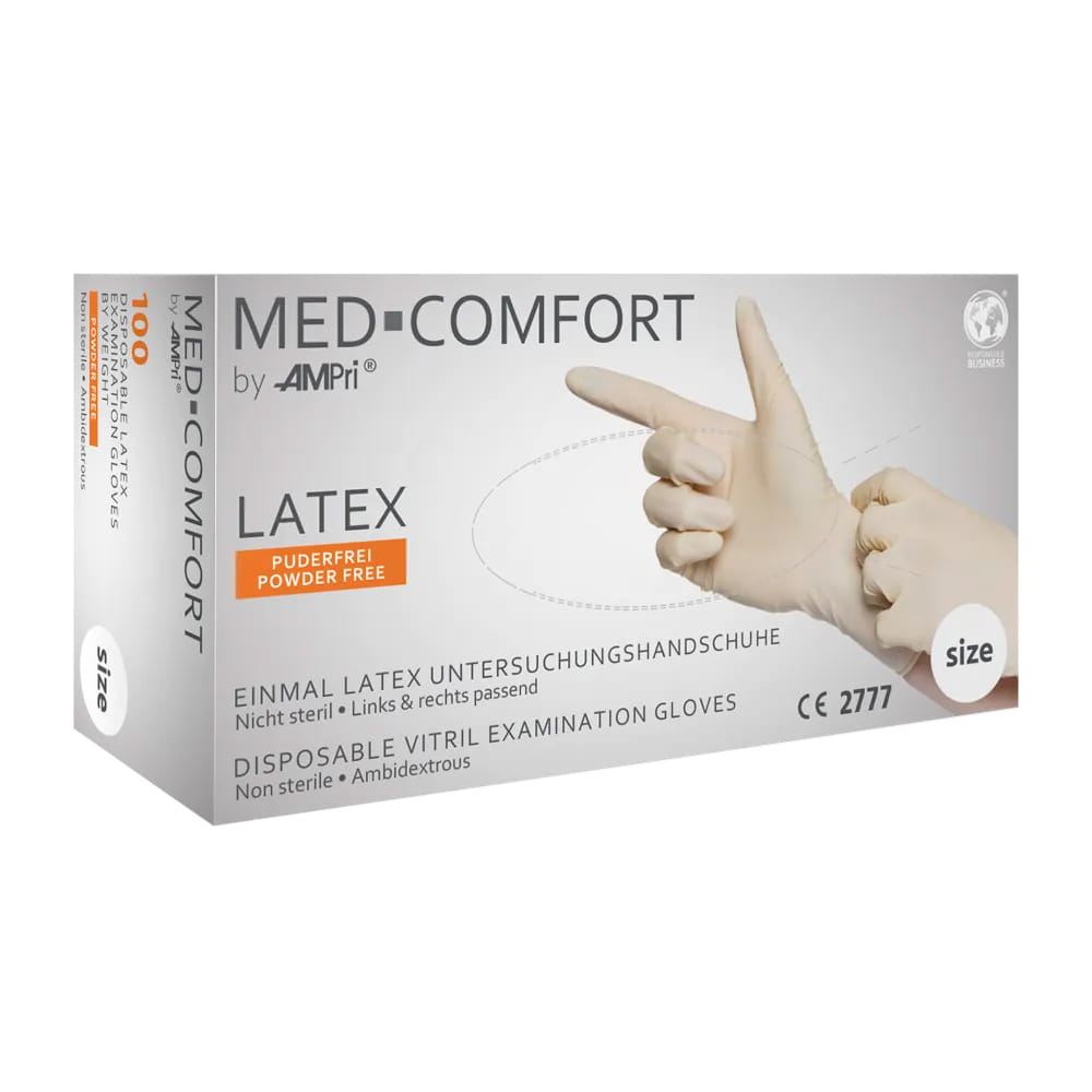 Latexhandschuhe, weiß, Größe M, puderfrei, Med-Comfort