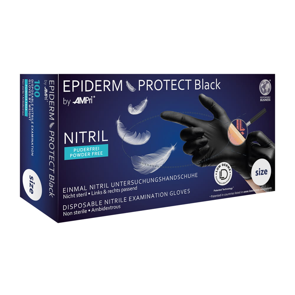 Nitrilhandschuhe, schwarz, Größe XS, puderfrei, Epiderm Protect Black by Med-Comfort Nitrilhandschuhe, schwarz, Größe XS, puderfrei, Epiderm Protect Black by Med-Comfort