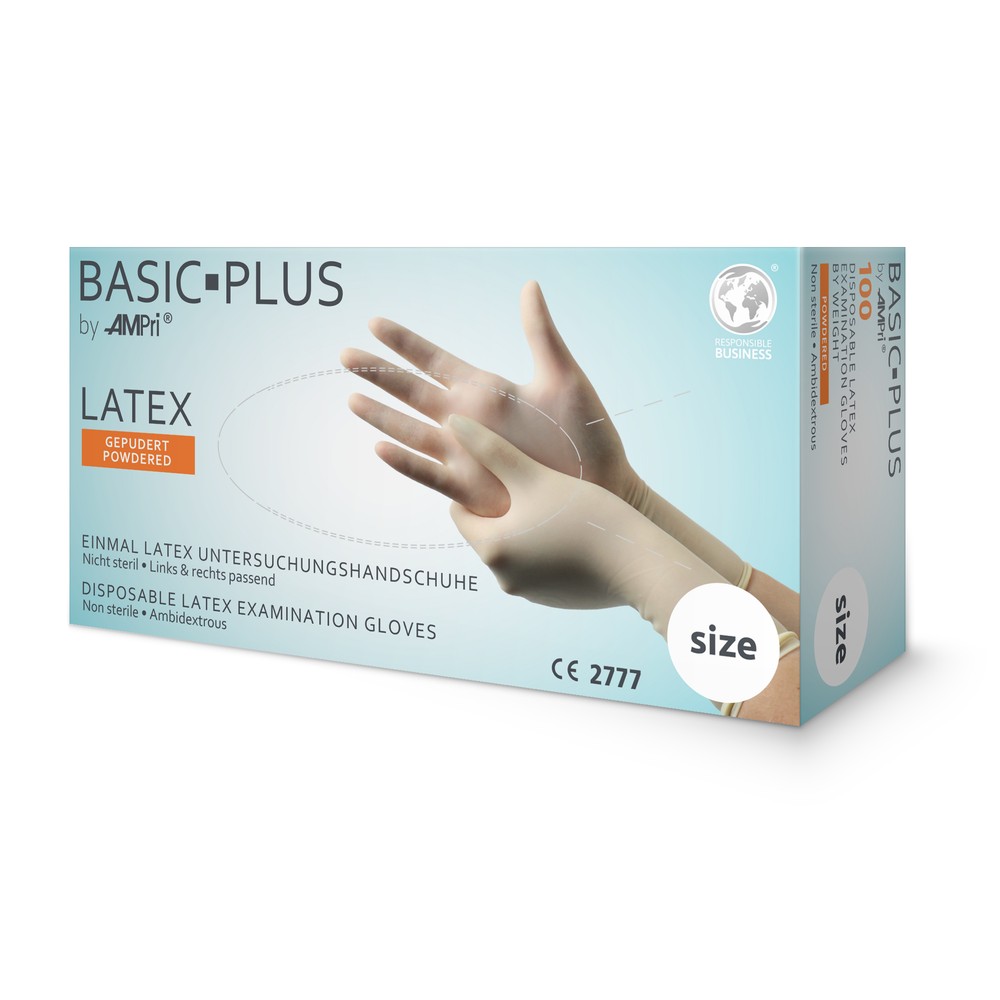 Latexhandschuhe, weiß, Größe S, gepudert, Basic-Plus
