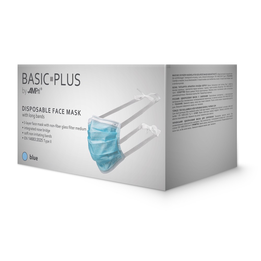 OP Maske zum Binden, blau, 3-lagig, Typ II, Basic-Plus