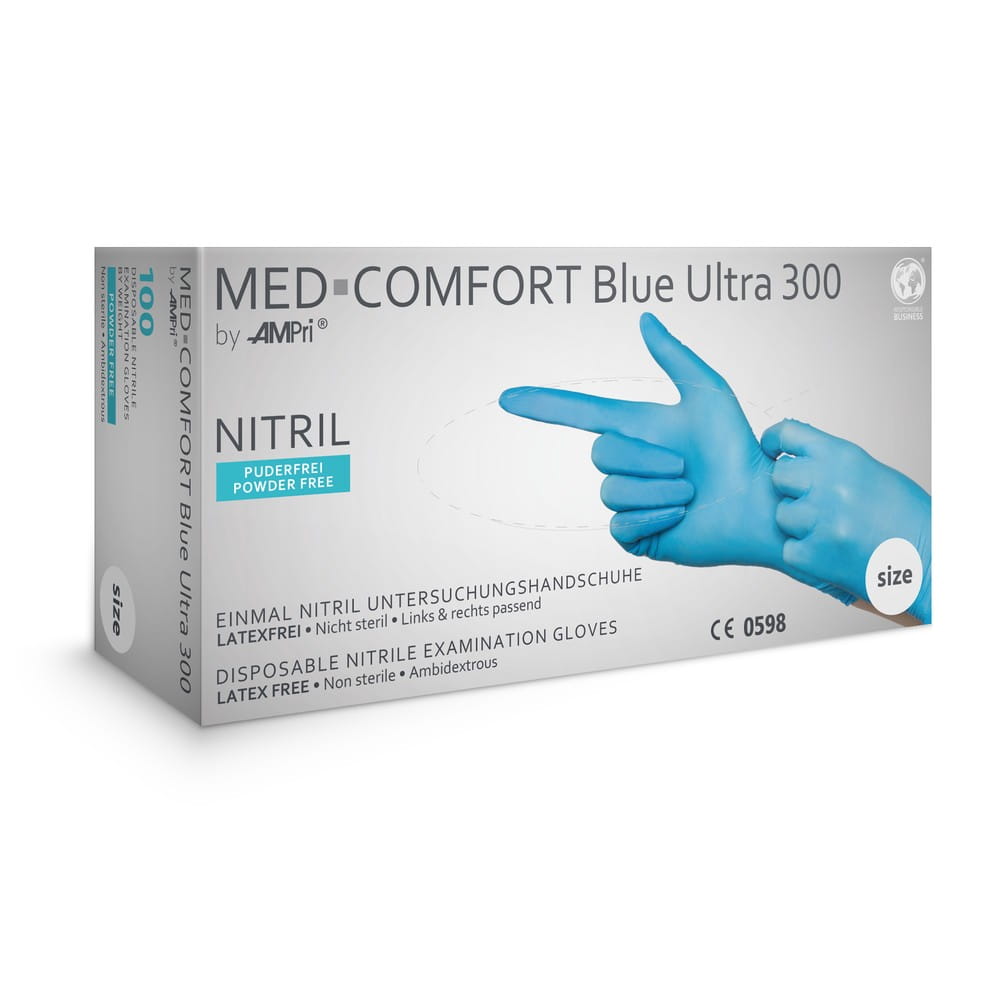 Starker und langer Nitrilhandschuh, blau, Größe S, puderfrei, Med-Comfort blue Ultra 300
