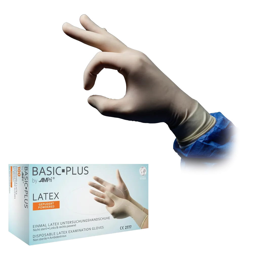 Latexhandschuhe, weiß, Größe M, gepudert, Basic-Plus Latexhandschuhe, weiß, Größe M, gepudert, Basic-Plus