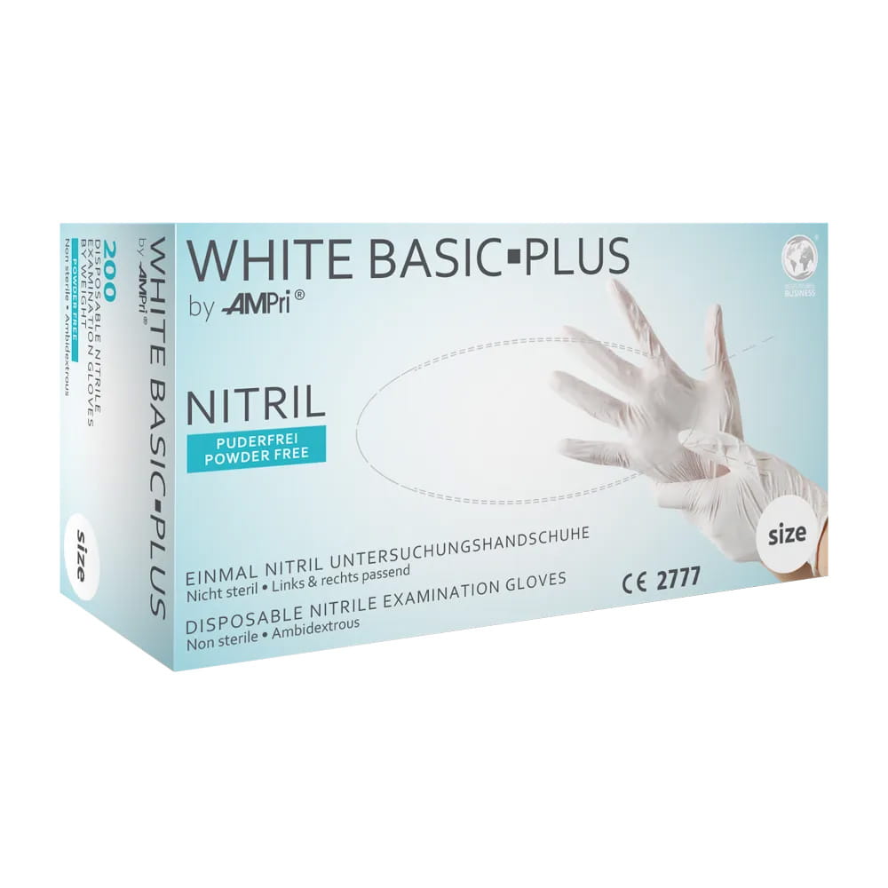 Nitrilhandschuhe, weiß, Größe L, puderfrei, white Basic-Plus