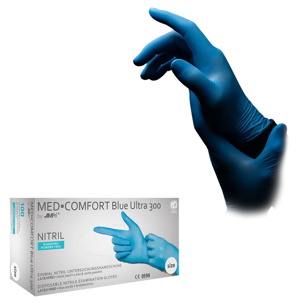 Starker und langer Nitrilhandschuh, blau, Größe S, puderfrei, Med-Comfort blue Ultra 300 Starker und langer Nitrilhandschuh, blau, Größe S, puderfrei, Med-Comfort blue Ultra 300