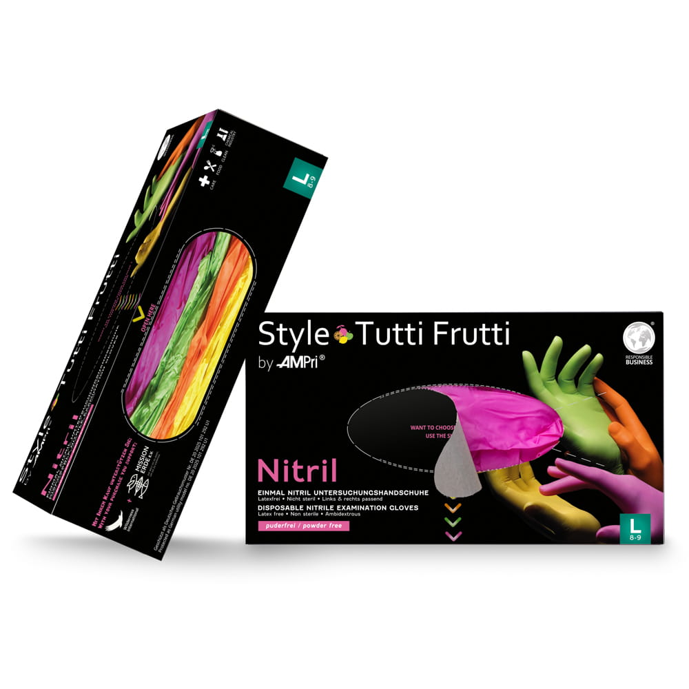 Nitrilhandschuhe, bunt, Farbenmix, Größe S, puderfrei, Style tutti frutti by Med-Comfort