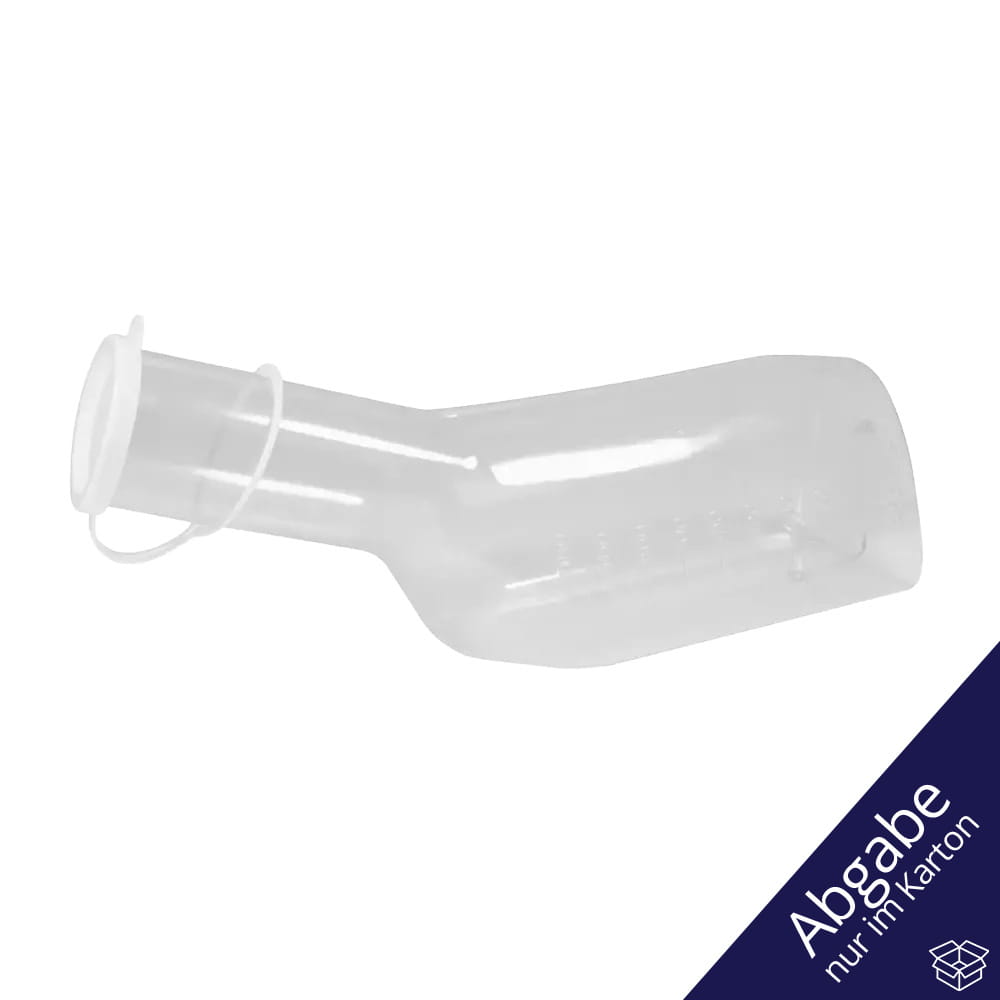 PVC Urinflasche für Männer, graduiert, 1 Liter, Farbe glasklar mit weißem PE Deckel, Top-Comfort