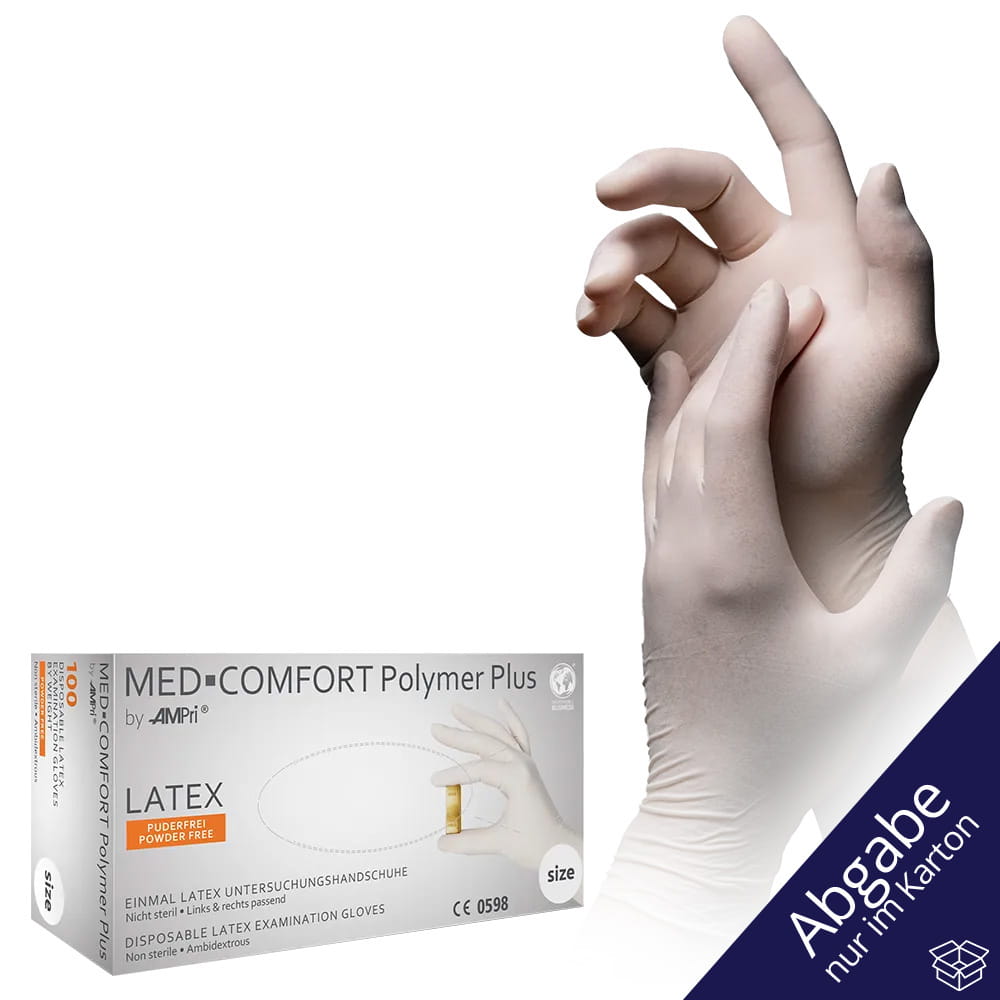Latexhandschuhe, hellbeige, beige, Größe L, puderfrei, Med-Comfort Polymer Plus