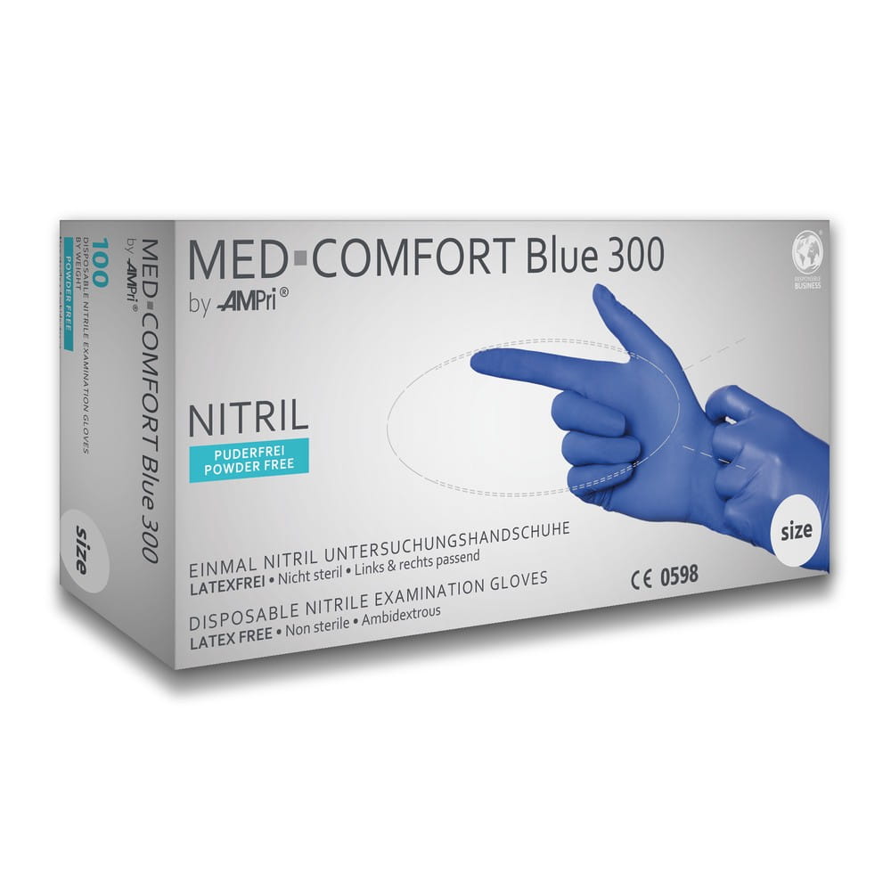 Lange Nitrilhandschuhe, blau, Größe S, puderfrei, Med-Comfort blue 300