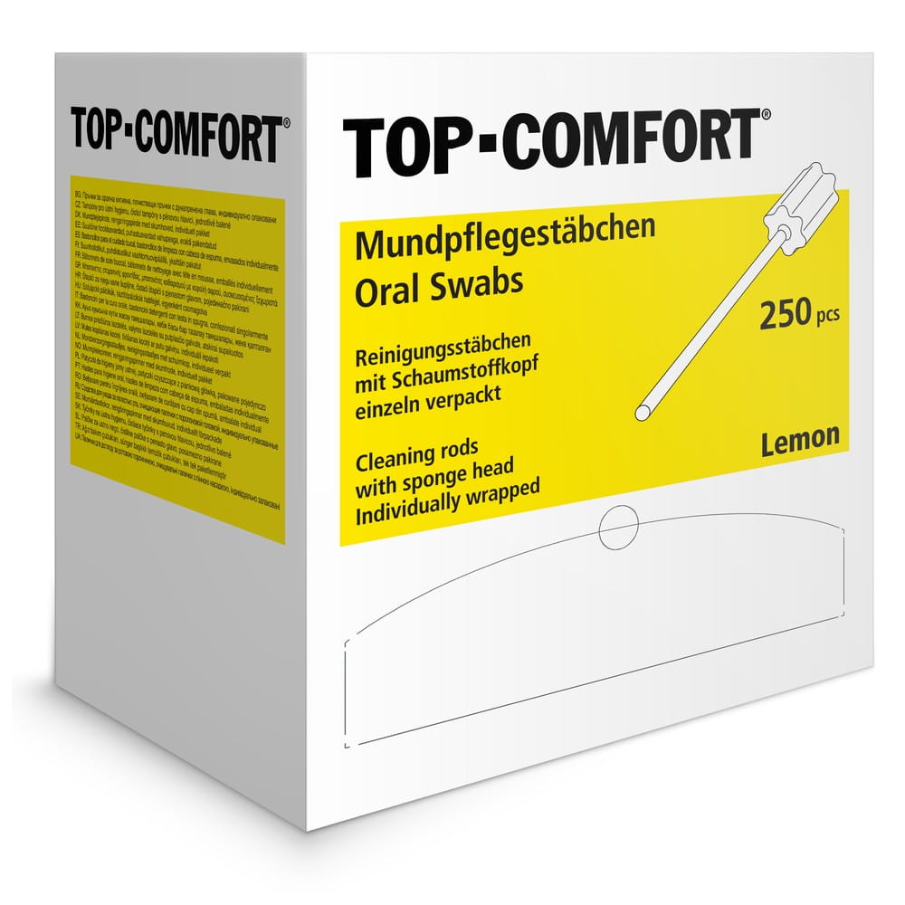 PP Mundpflegestäbchen mit PU Schwamm, 100 mm, Geschmack Lemon, Kopf rosa, Top-Comfort