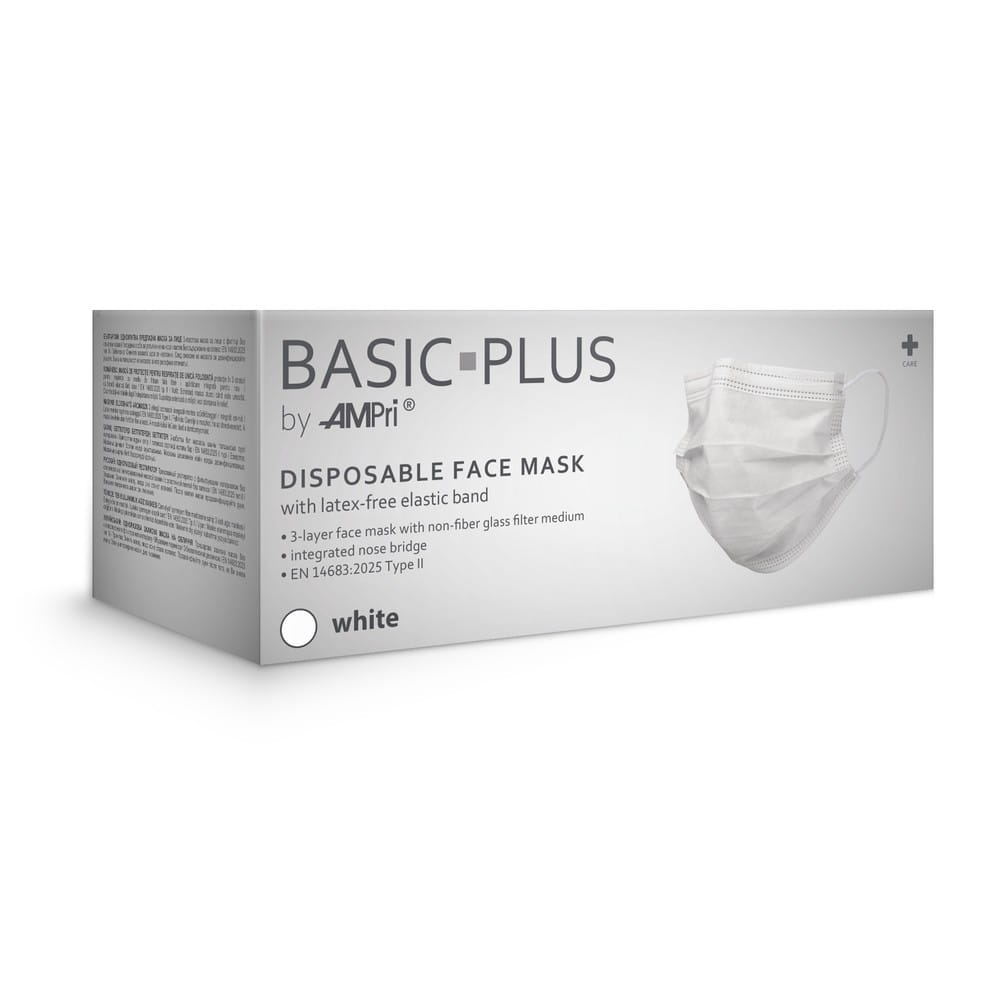 OP Maske, weiss, 3-lagig, Typ II, mit Elastikbändern, Basic-Plus