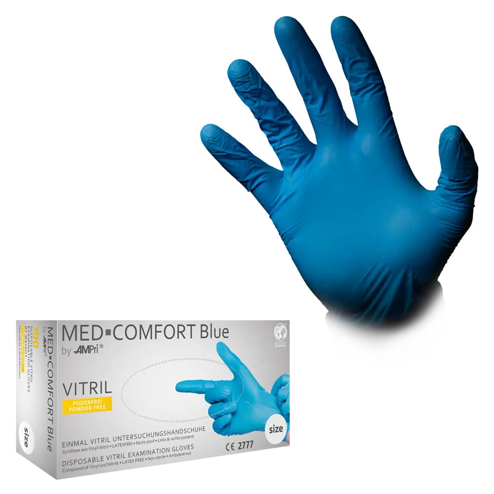 Vitrilhandschuhe, blau, Größe M, puderfrei, Med-Comfort blue Vitril Vitrilhandschuhe, blau, Größe M, puderfrei, Med-Comfort blue Vitril