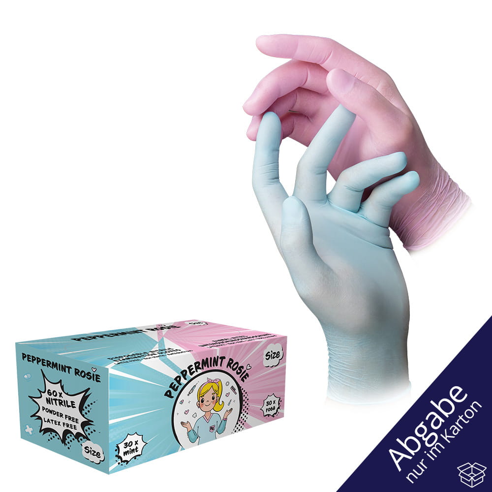 Nitrilhandschuhe, Farbenmix mint & rosa, Größe M, puderfrei, STYLE Peppermint Rosie
