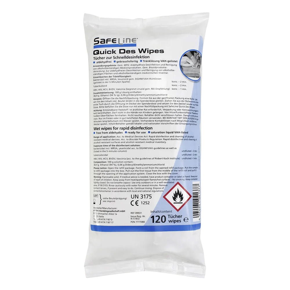 Desinfektionstücher, Nachfüllpackung, Safeline Quick Des Wipes Refill Desinfektionstücher, Nachfüllpackung, Safeline Quick Des Wipes Refill
