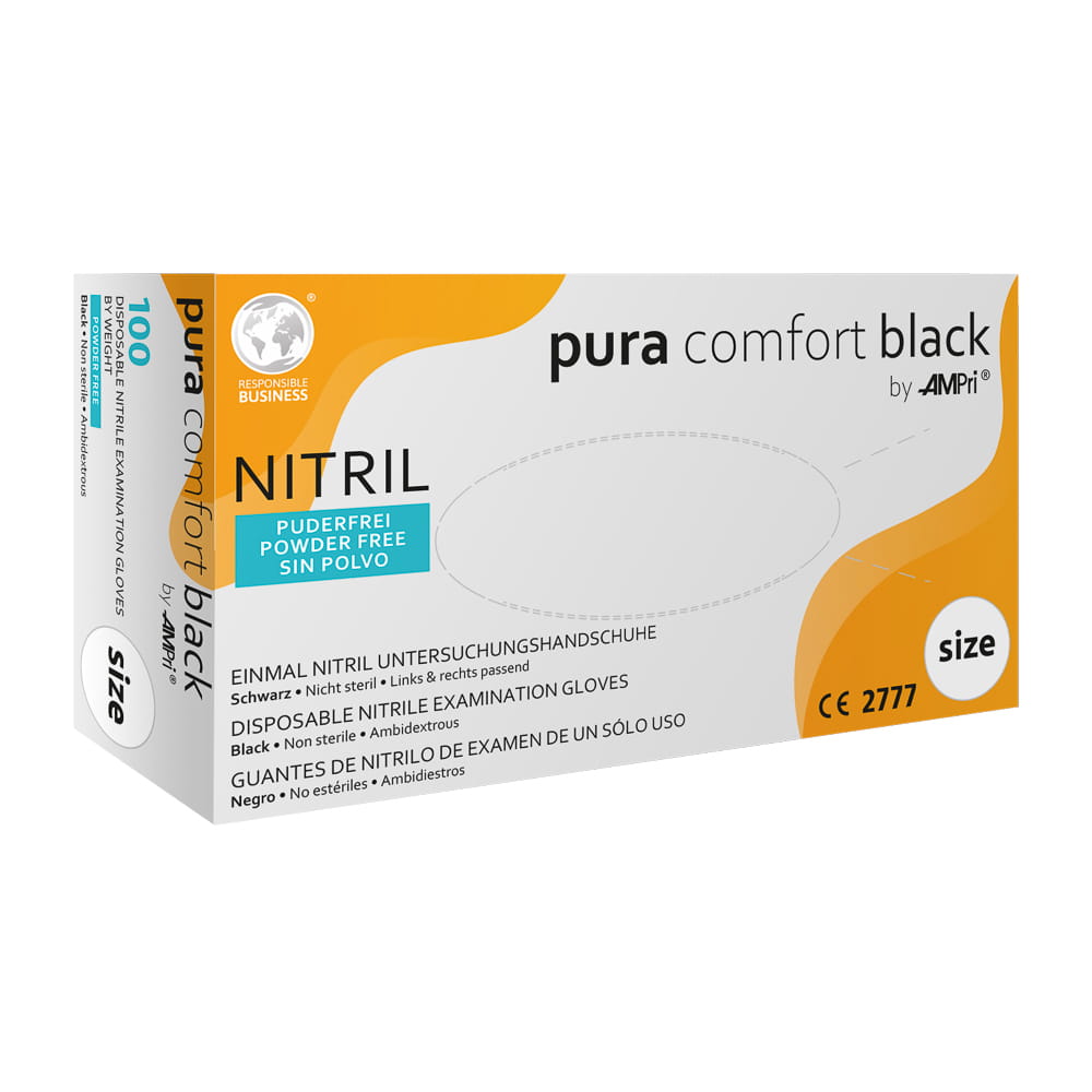 Nitrilhandschuhe, schwarz, Größe XS, puderfrei, Puracomfort Black Nitrilhandschuhe, schwarz, Größe XS, puderfrei, Puracomfort Black
