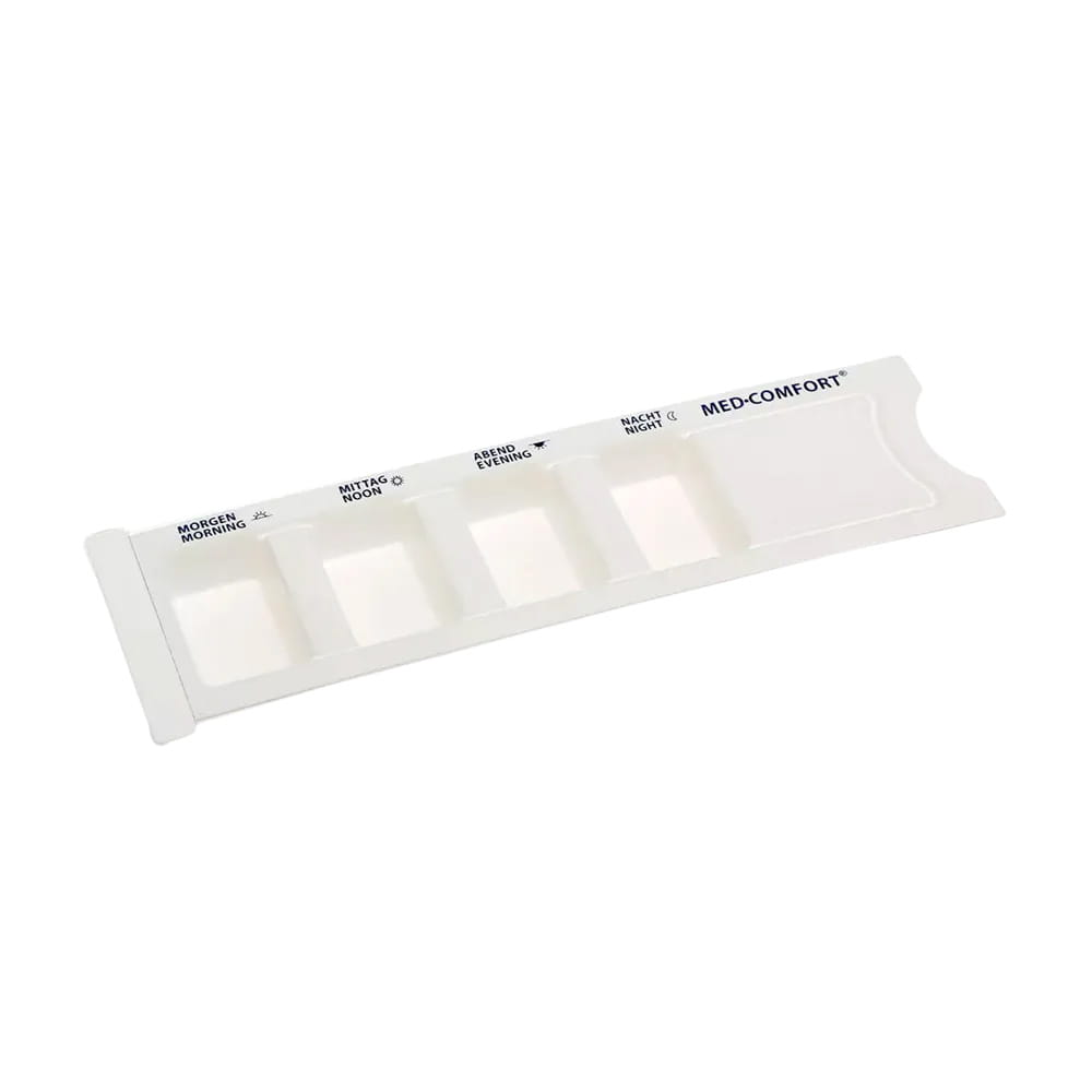 PP Einweg Medikamentendispenser, 4 Fächer, 22,2 x 6 x 1,5 cm, weiß, Med-Comfort PP Einweg Medikamentendispenser, 4 Fächer, 22,2 x 6 x 1,5 cm, weiß, Med-Comfort