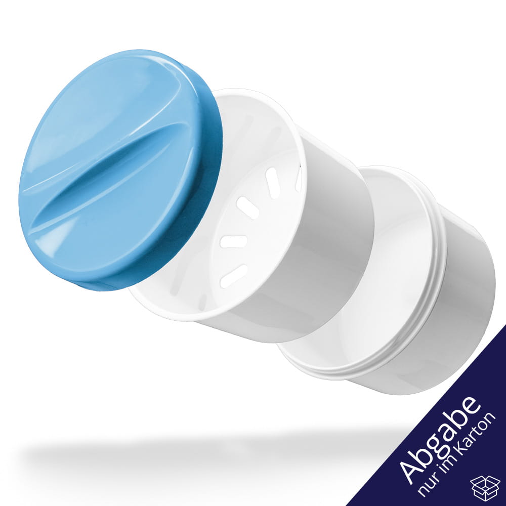 PP Einweg Zahnprothesenbecher, weiß, blau, 250 ml Füllmenge