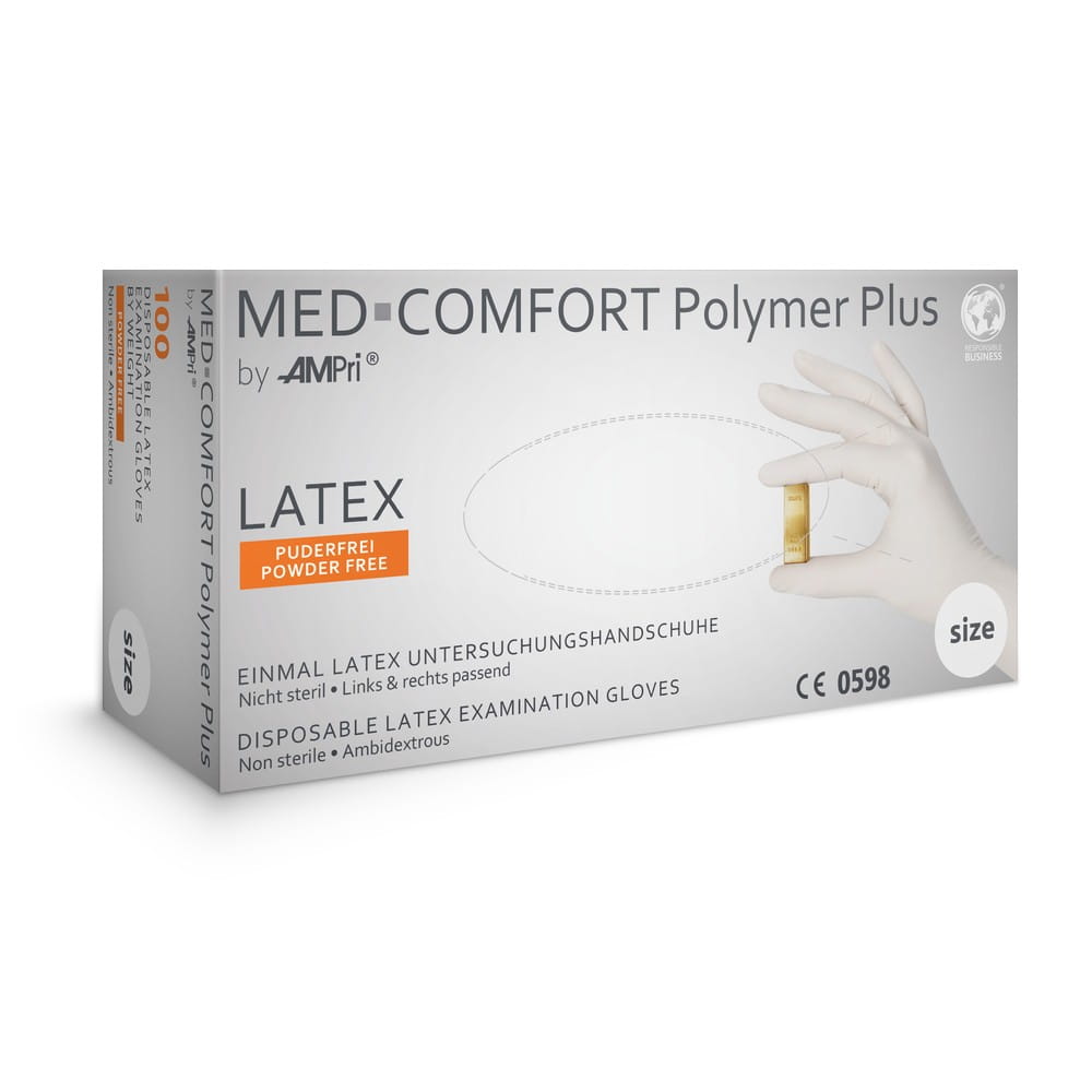 Latexhandschuhe, hellbeige, beige, Größe M, puderfrei, Med-Comfort Polymer Plus