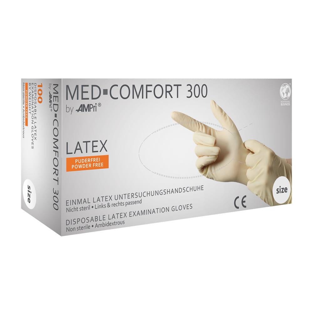 Latexhandschuhe, weiß, Größe M, puderfrei, Med-Comfort 300 Latexhandschuhe, weiß, Größe M, puderfrei, Med-Comfort 300