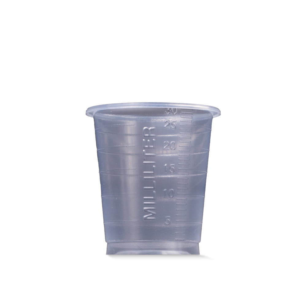 PP Einmal Medizinbecher, 30 ml, graduiert, transparent, milchig, Med-Comfort Basic