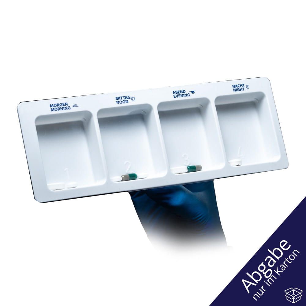 PP Einweg Medikamentendispenser, 4 Fächer, 22 x 8 x 2 cm, weiß, Med-Comfort
