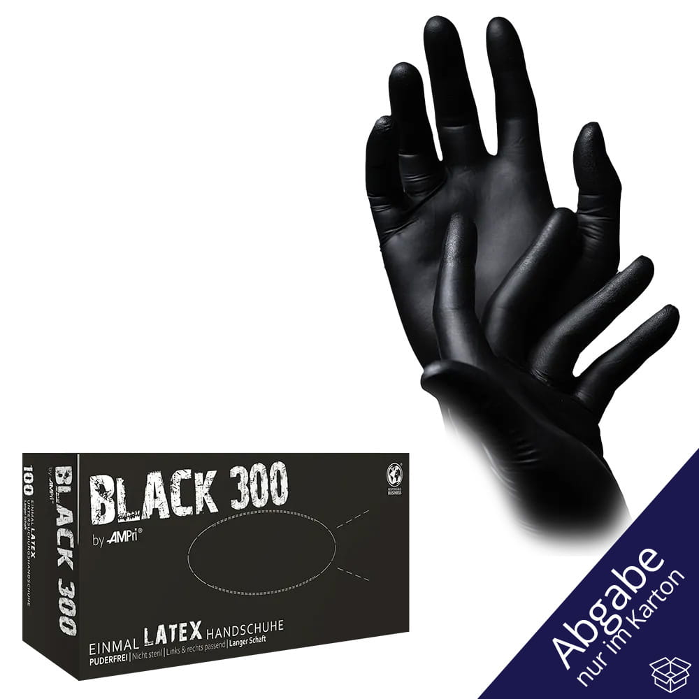Latexhandschuhe mit Überlänge schwarz, Größe L, puderfrei, Black 300 Latex
