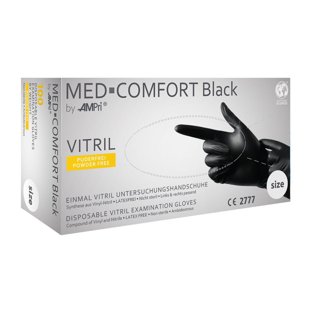 Vitrilhandschuhe, schwarz, Größe S, puderfrei, Med-Comfort Vitril Vitrilhandschuhe, schwarz, Größe S, puderfrei, Med-Comfort Vitril