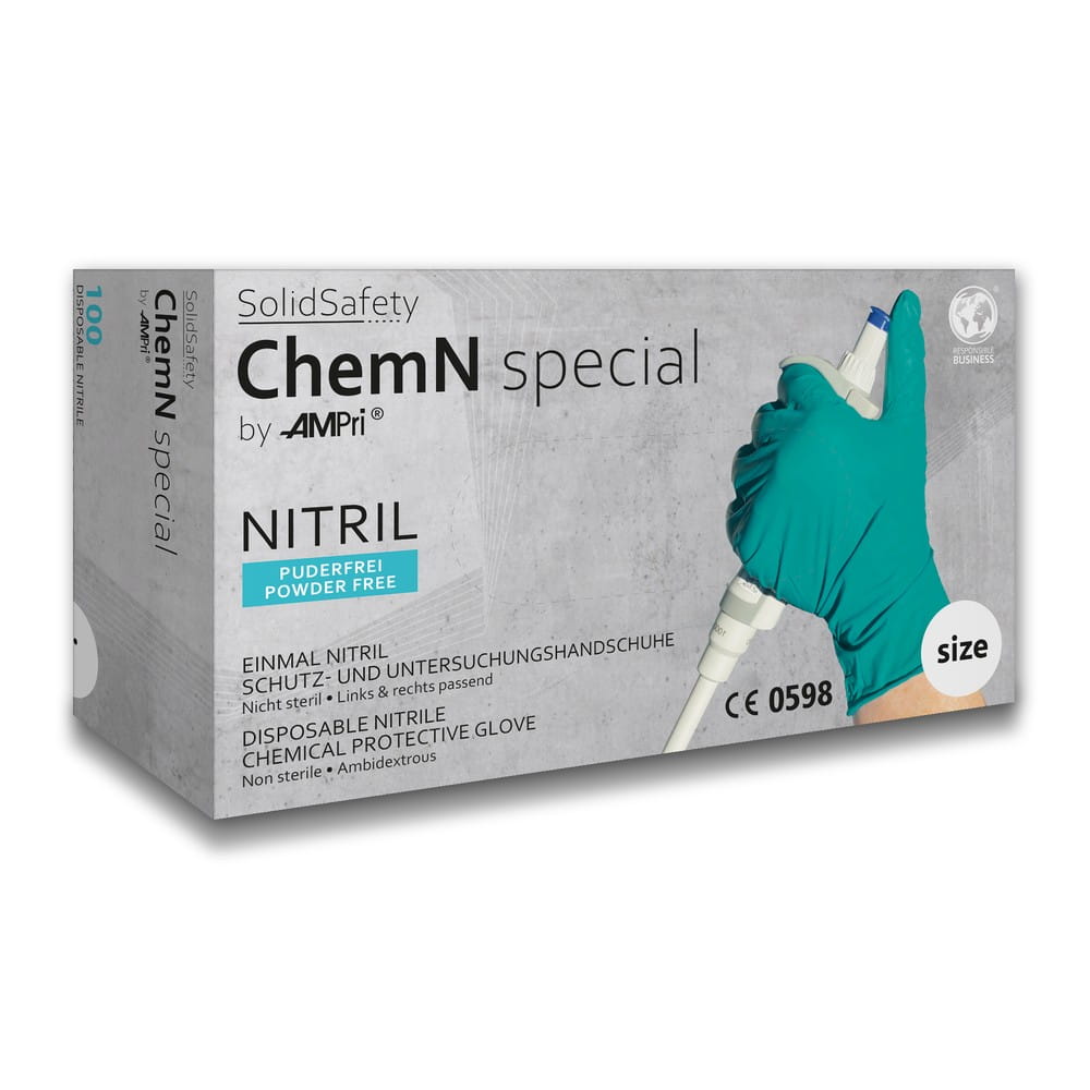 Einmalhandschuhe aus Nitril, Größe M, grün, Solidsafety Chemn Special