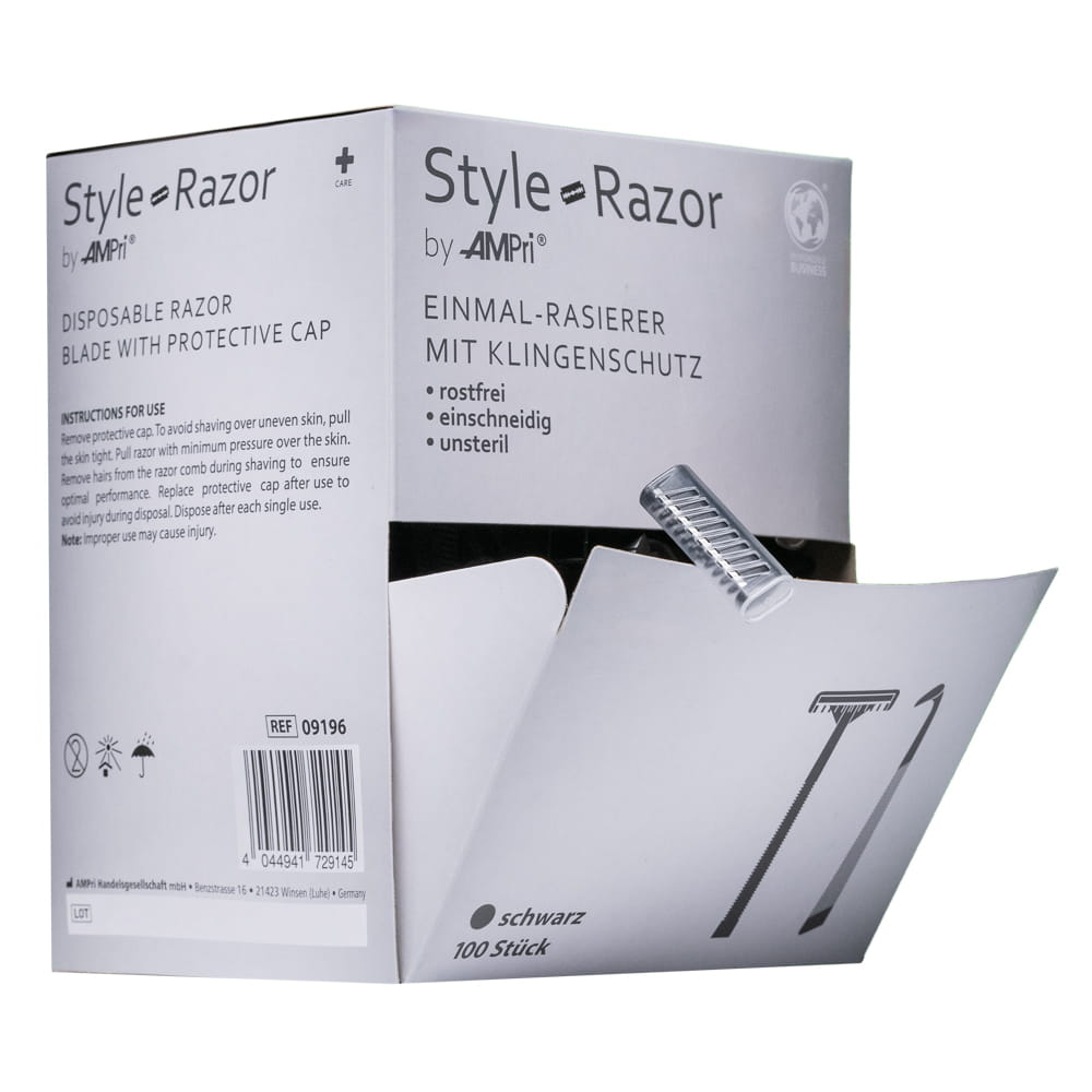 Einweg Rasierer mit Edelstahl Klinge, 1-schneidig, Farbe Schwarz, 100 Stück