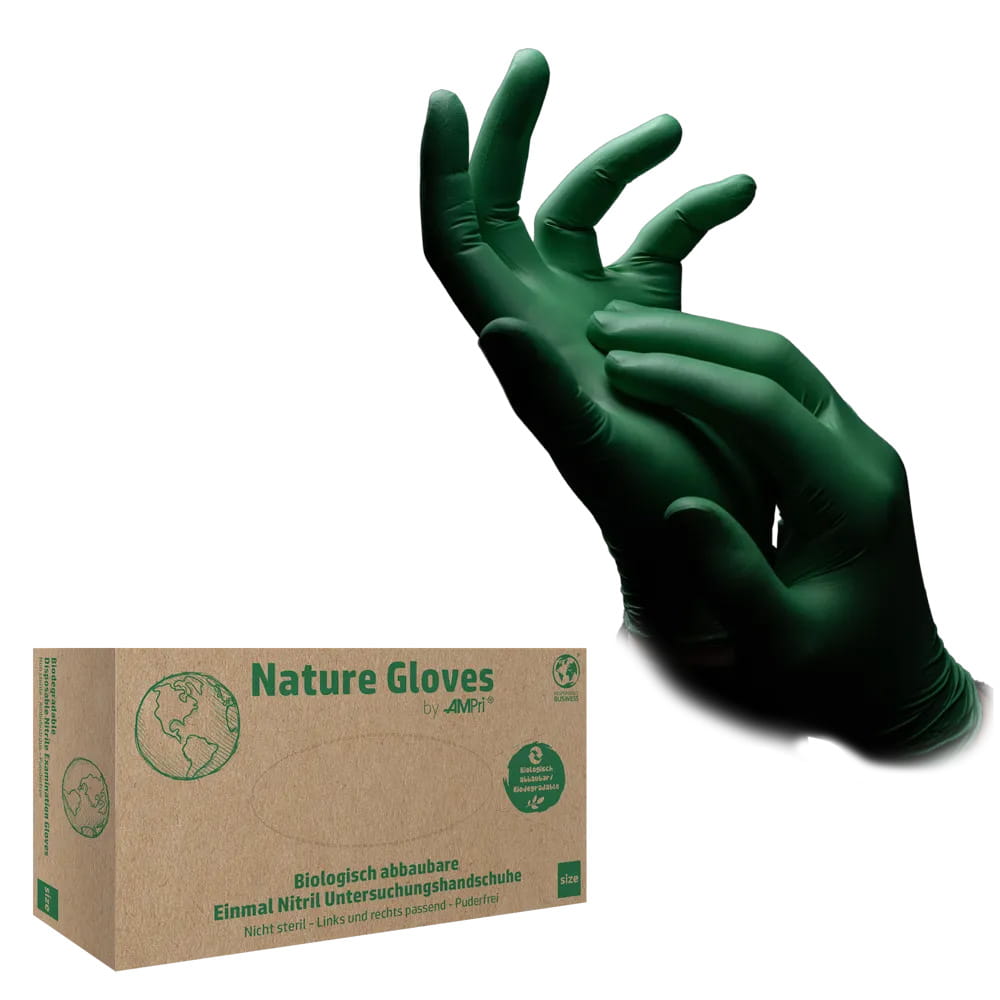 Nitrilhandschuhe, grün, Größe M, puderfrei, Nature Gloves by Med-Comfort Nitrilhandschuhe, grün, Größe M, puderfrei, Nature Gloves by Med-Comfort