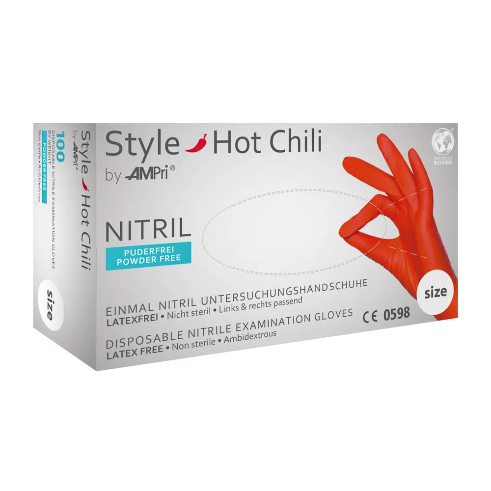 Nitrilhandschuhe, rot, Größe M, puderfrei, Style Hot Chili by Med-Comfort