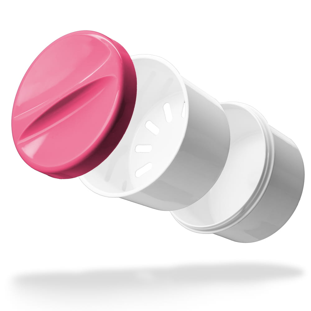 PP Einweg Zahnprothesenbecher, weiß, pink, 250 ml Füllmenge