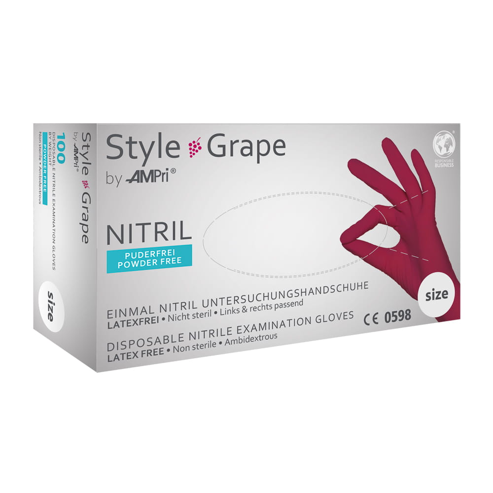 Nitrilhandschuhe, bordeaux, rot, Größe M, puderfrei, Style Grape by Med-Comfort Nitrilhandschuhe, bordeaux, rot, Größe M, puderfrei, Style Grape by Med-Comfort