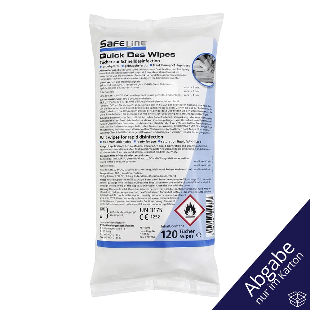 Desinfektionstücher, Nachfüllpackung, Safeline Quick Des Wipes Refill