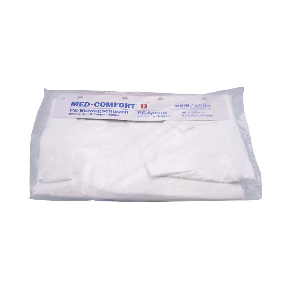 Einwegschürzen, weiß, glatte Oberfläche, 80 x 160cm, Polyethylen, geblockt, Med-Comfort Einwegschürzen, weiß, glatte Oberfläche, 80 x 160cm, Polyethylen, geblockt, Med-Comfort