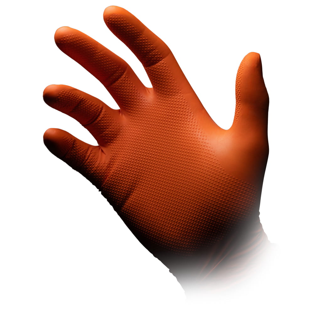 Extreme Grip Einmalhandschuh aus Nitril, Größe XL, orange, ALPHA: extra griffigen und chemikalienbeständigen Arbeitsschutzhandschuh aus Nitril und für den Lebensmittelbereich geeignet als PSA kaufen
