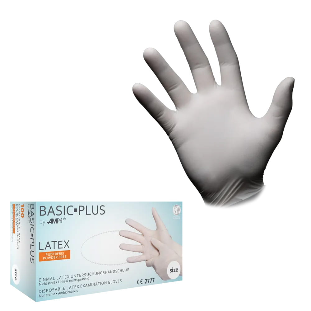 Latexhandschuhe, weiß, Größe M, puderfrei, Basic-Plus Latexhandschuhe, weiß, Größe M, puderfrei, Basic-Plus