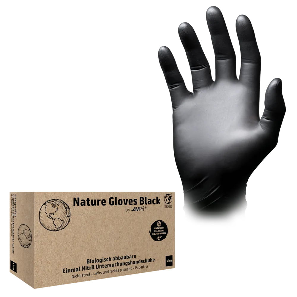 Nitrilhandschuhe, schwarz, Größe XL, puderfrei, Nature Gloves by Ampri