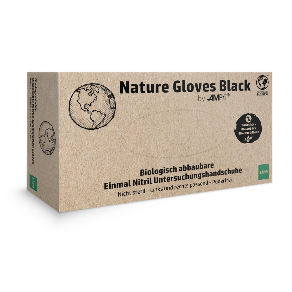 Nitrilhandschuhe, schwarz, Größe S, puderfrei, Nature Gloves by Ampri