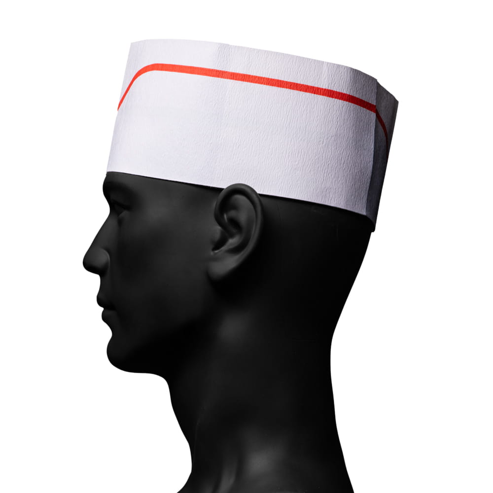 Papierschiffchen mit Papierkrone, Farbe weiß mit rotem Streifen